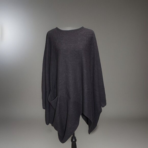 Kadem Sasson Sweater Poncho Cape Lagenlook black Pullover Pocket Israel One Size - Picture 7 of 7